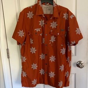 Eddie Bauer Orange Short-Sleeve Printed Button-Down Camp Shirt